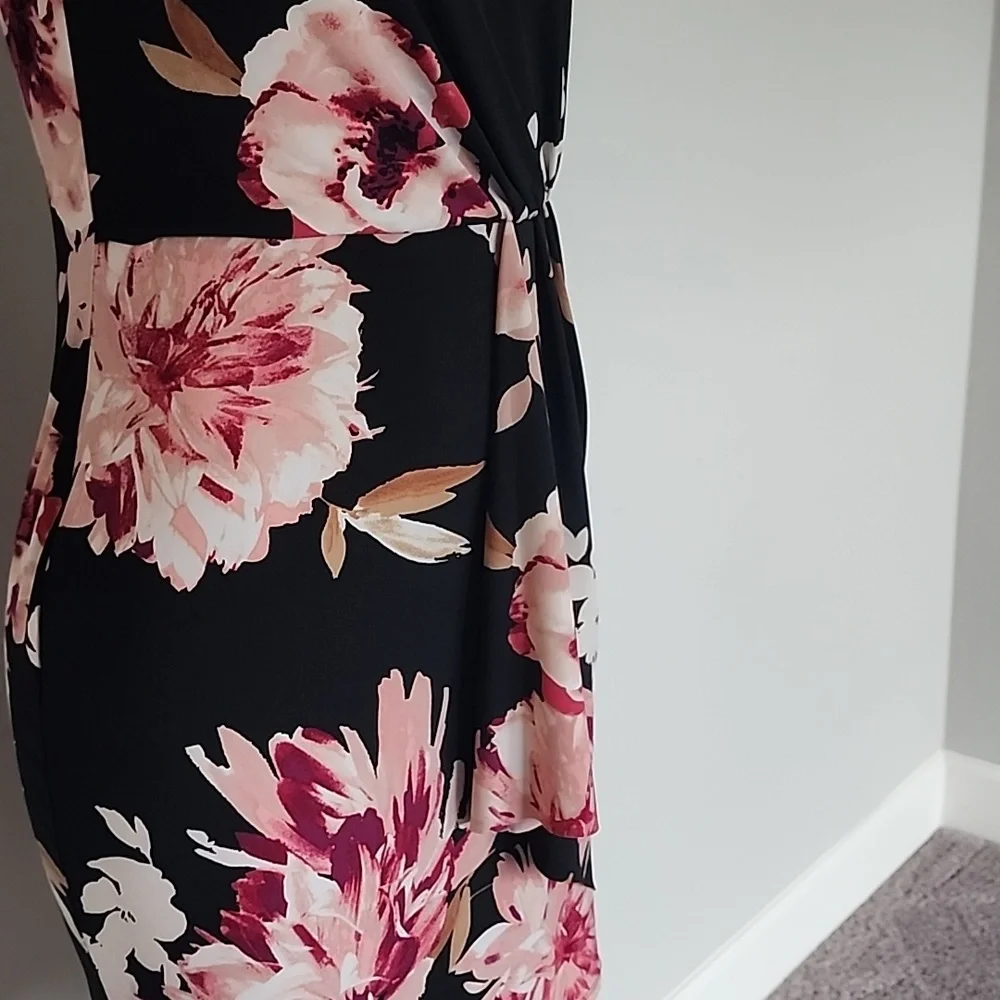 WHBM black floral no sleeve stretchy dress-S - Picture 2 of 9